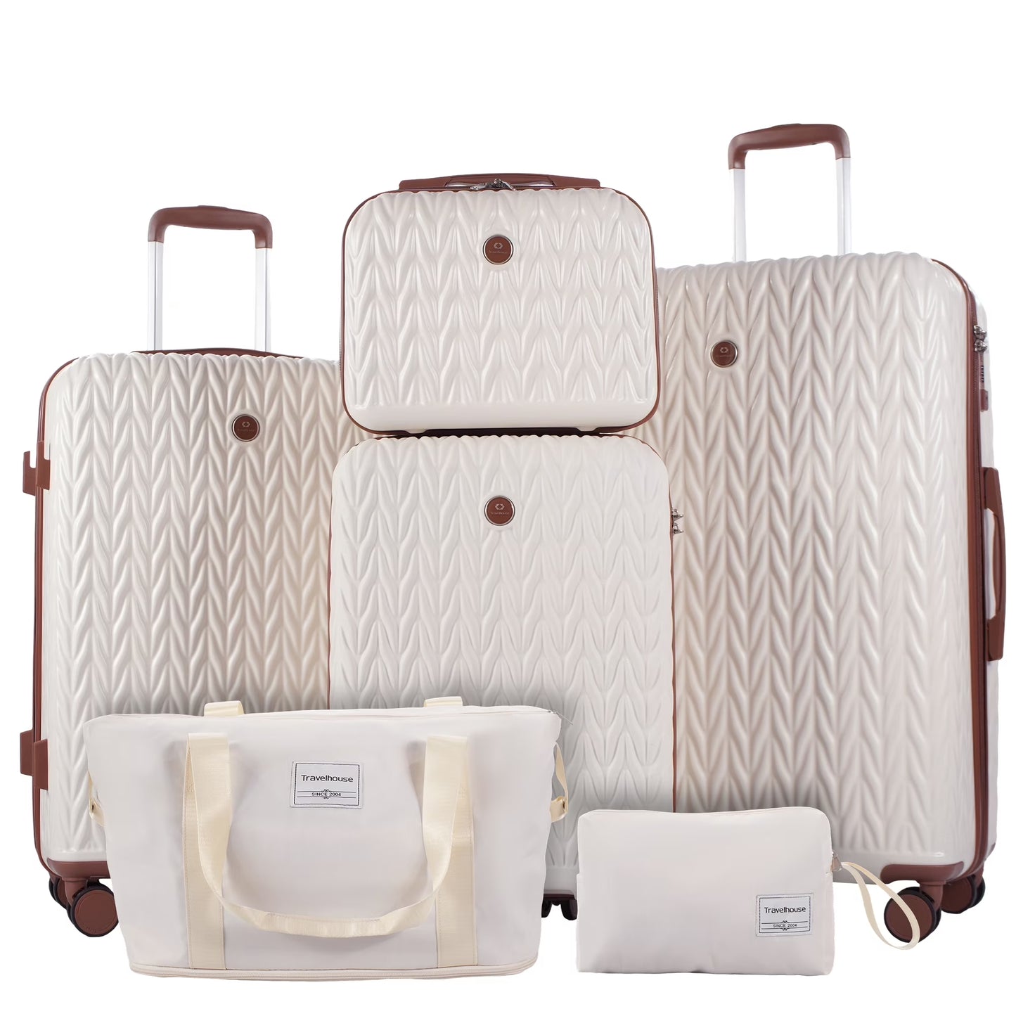 Luggage Set 6 Piece Hardside Suitcase TSA Lock Spinner Wheels 6 Pcs Hardshell Luggage with Duffel Bag.(White)