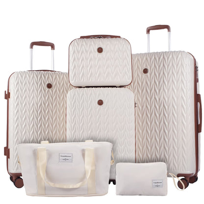 Luggage Set 6 Piece Hardside Suitcase TSA Lock Spinner Wheels 6 Pcs Hardshell Luggage with Duffel Bag.(White)