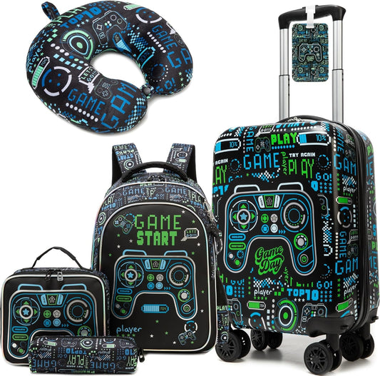 Kid'S Luggage Set 5 Piece Suitcase Set 16" Hardside Luggage with Spinner Wheels Boys Carry on Toddler Travel Rolling Luggage Airline Approved
