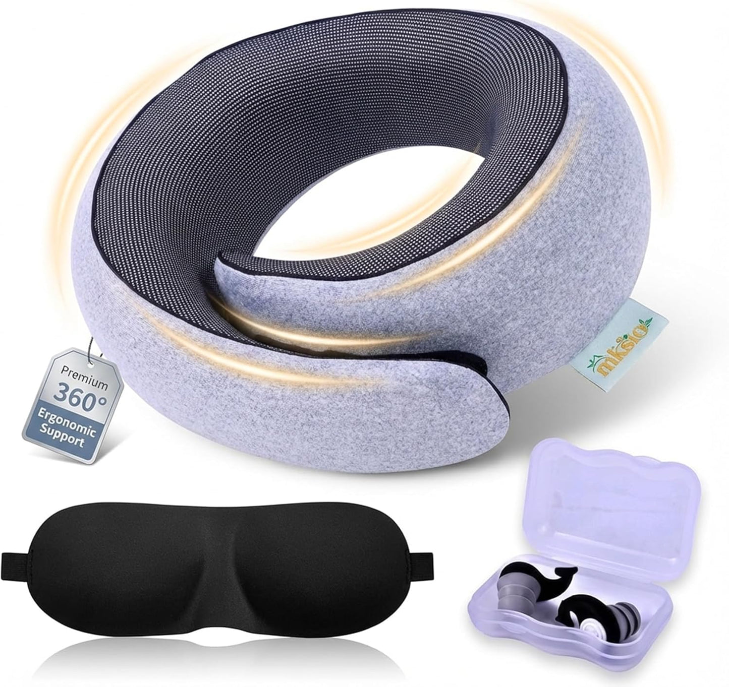 Neck Pillow Airplane Travel Set - Memory Foam Pillow for Plane and Driving Neck Rest - 360 Ergonomic Support Travel Neck Pillows for Sleeping - Washable Cushion Kit for Flight, Car & Office