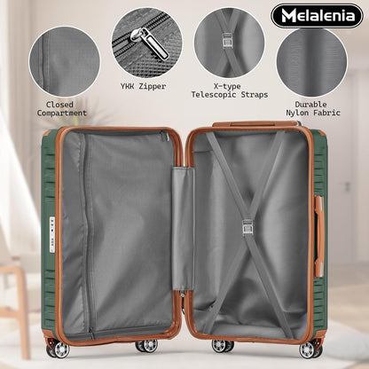 7-Piece Hard Shell Luggage Set with Spinner Wheels and TSA Lock, Lightweight Travel Duffel Bag for Men and Women, Green and Brown
