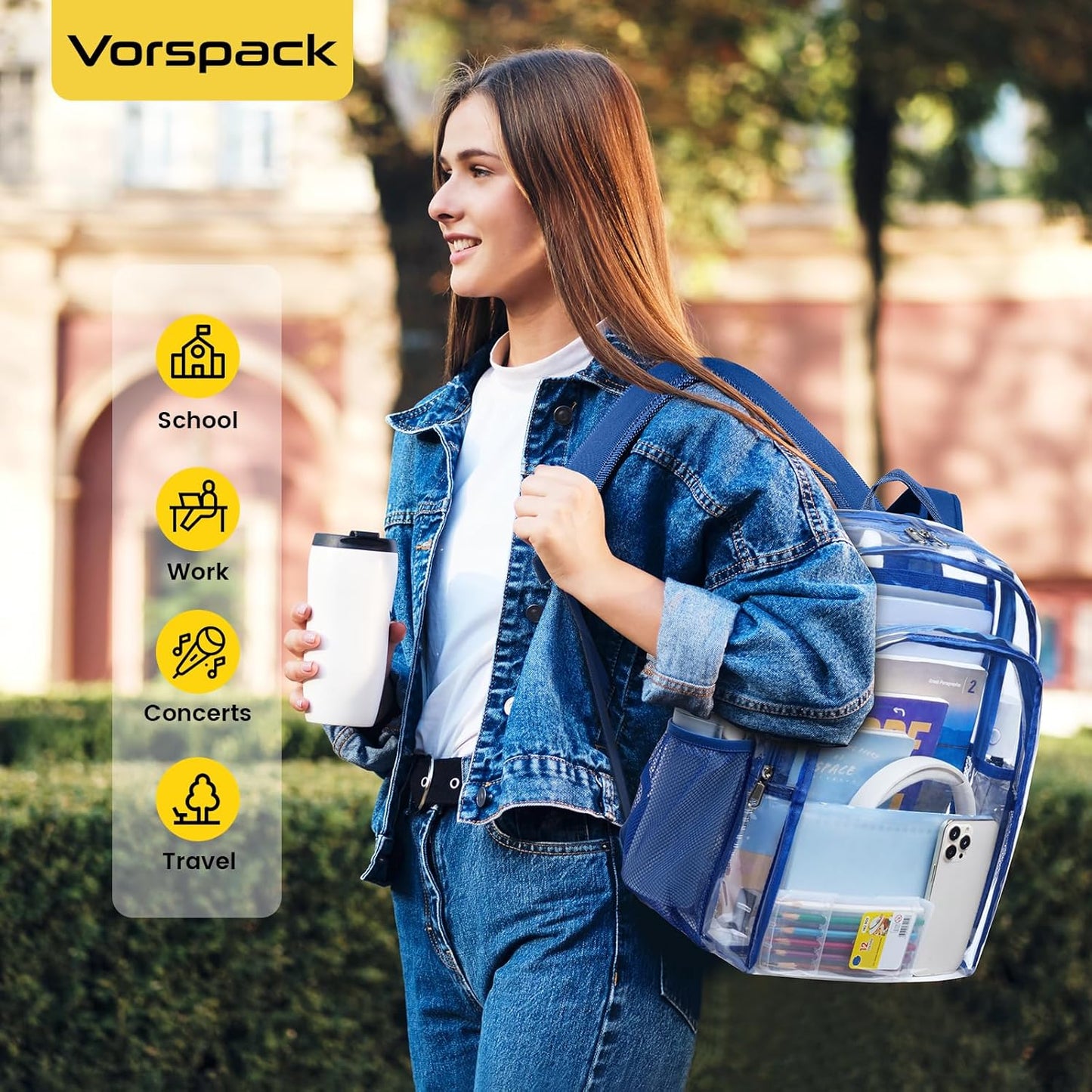 Clear Backpack Heavy Duty - Clear Backpacks for School Transparent Bookbag for Girls Boys Large See through Bag for Work, College, Concert - Blue