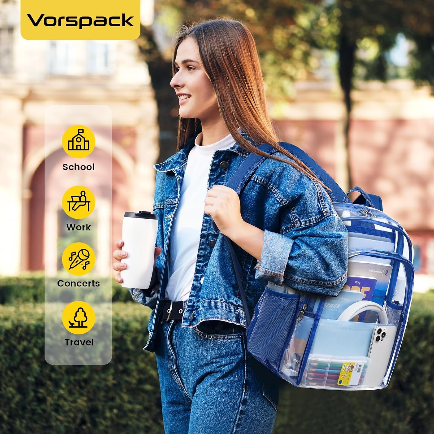 Clear Backpack Heavy Duty - Clear Backpacks for School Transparent Bookbag for Girls Boys Large See through Bag for Work, College, Concert - Blue