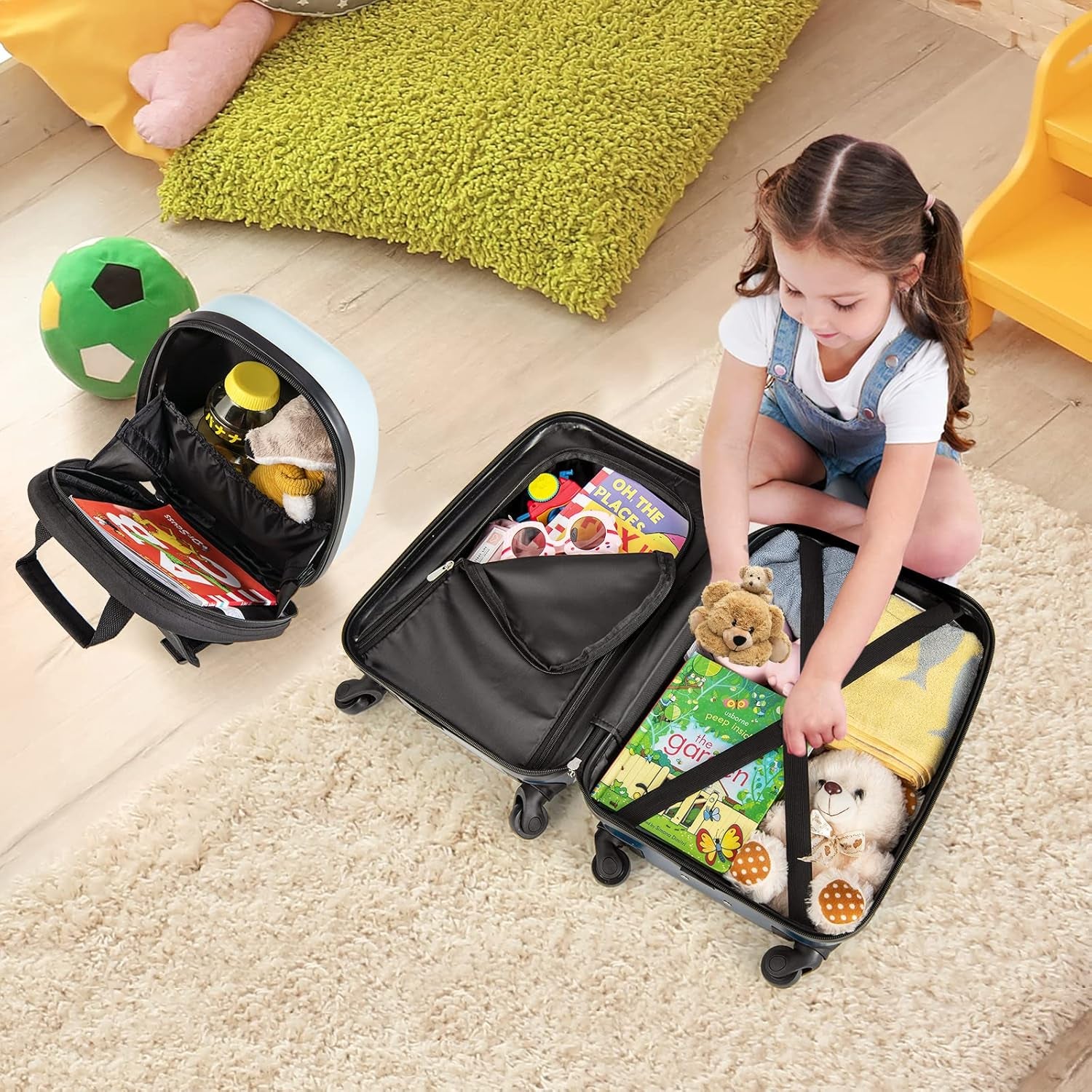 Kids Luggage, 12" Toddler Backpack & 16" Travel Suitcase with Wheels, Lightweight Toddler Girls Suitcase, Durable ABS Hardshell, 2Pcs Carry on Luggage Set for Boys Girls(Car)