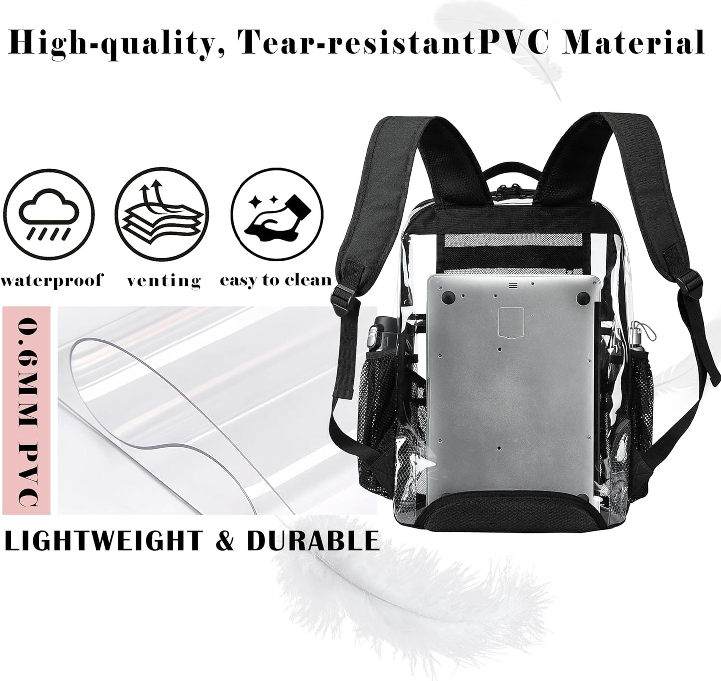 Clear Backpack,See through Backpack School Approved Heavy Duty Clear Backpack Transparent Bookbag for College Work Travel Security,Light Purple