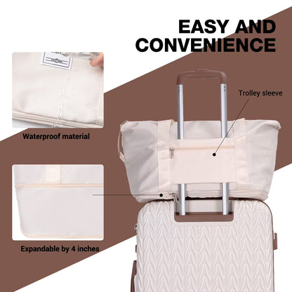 Luggage Set 6 Piece Hardside Suitcase TSA Lock Spinner Wheels 6 Pcs Hardshell Luggage with Duffel Bag.(White)