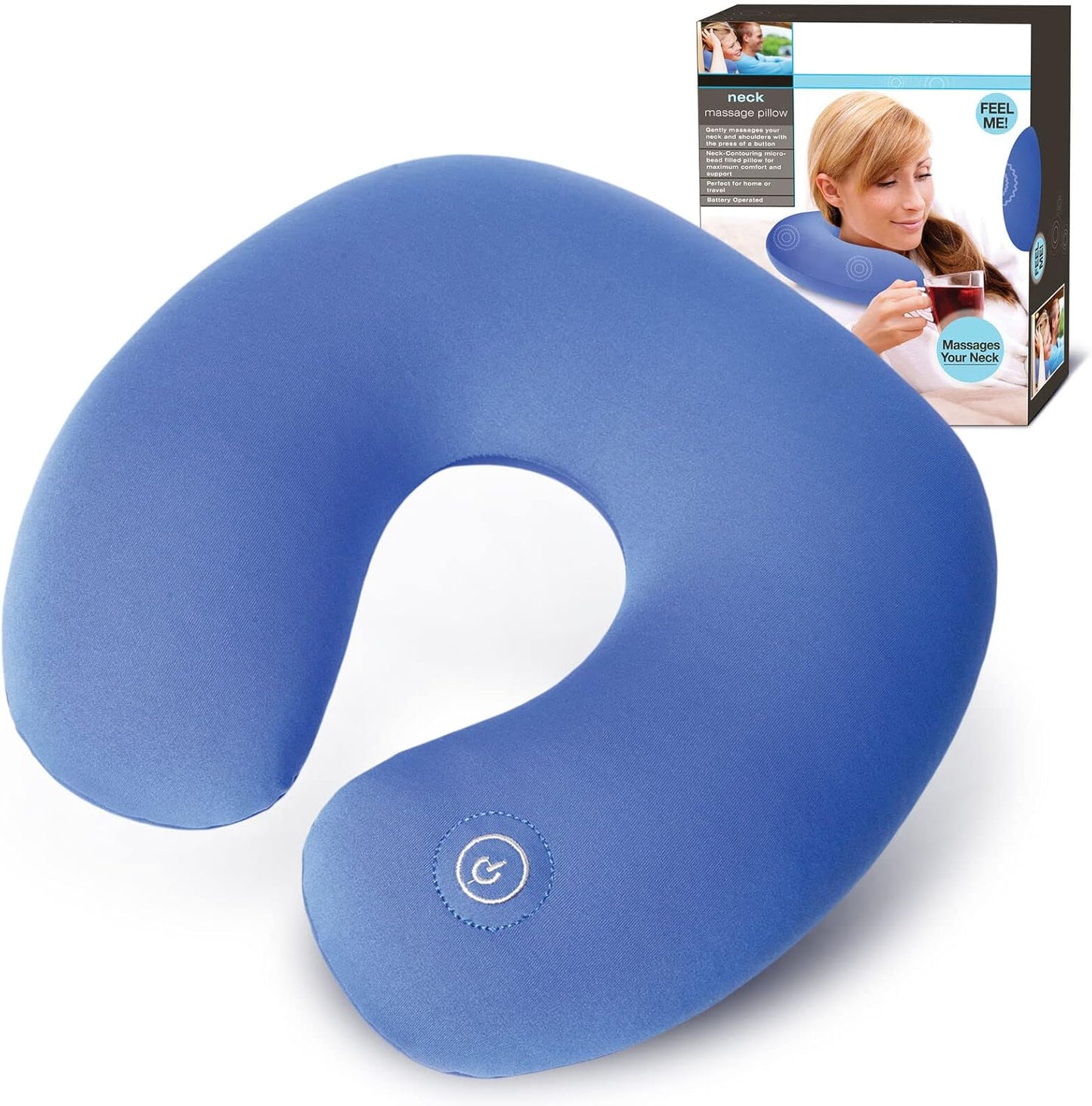 Vibrating Microbead Neck Massage Travel Pillow - Airplane Travel Essentials for Women Kids & Men - Car Essentials Travel Accessories Road Trip Essentials - Ergonomic - International Travel Must Haves