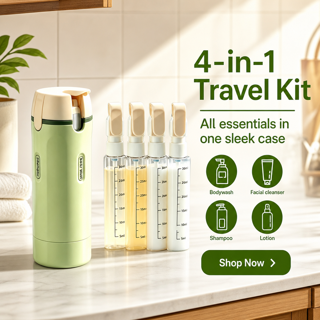 4 in 1 Travel Dispenser 4Pcs Travel Bottles Leak Proof Leakproof Travel Container for Lotion, Shampoo Conditioner Lotion 30ML