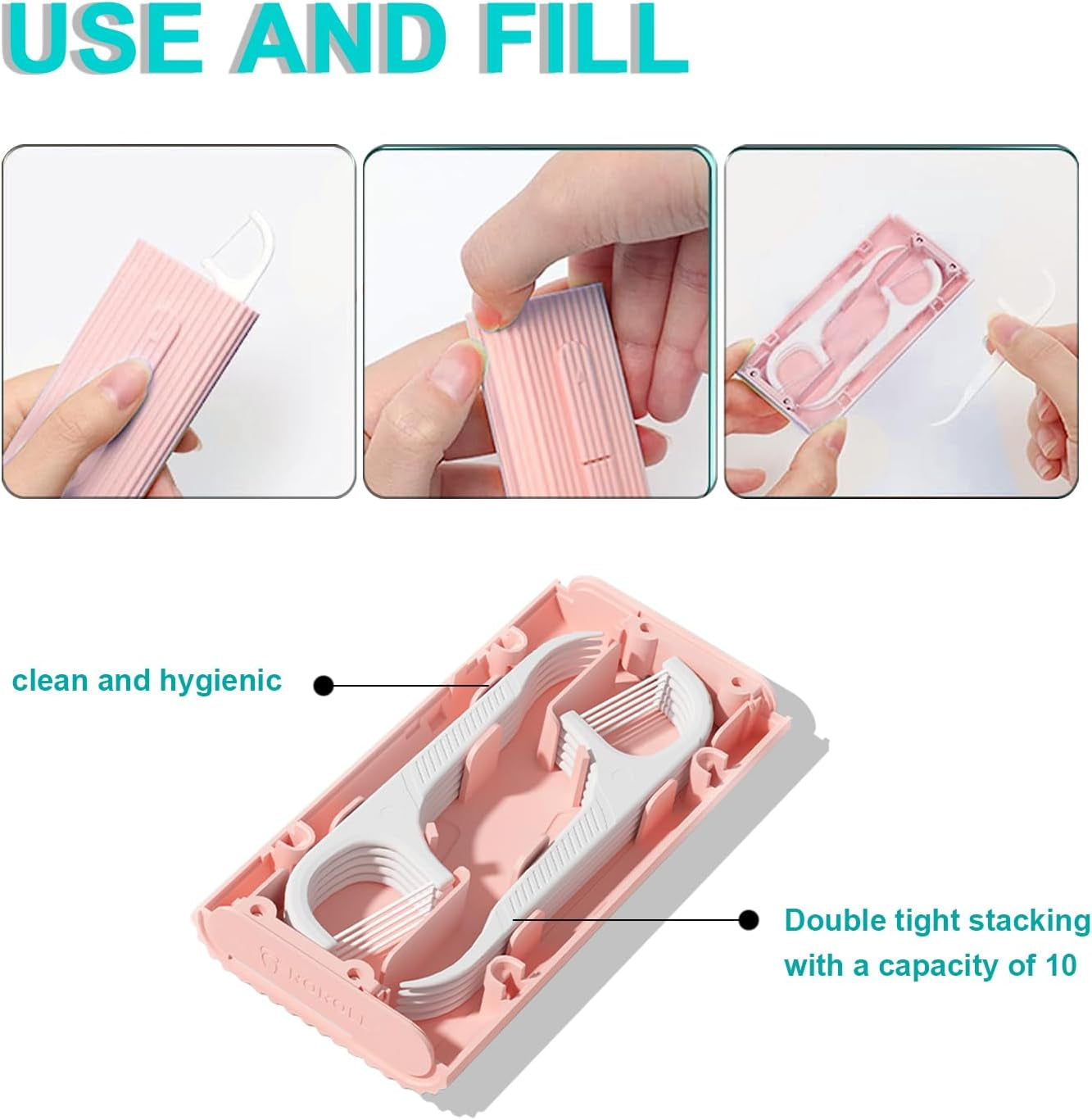 Portable Dental Floss Dispenser 2 Box, Portable Floss Picks Case with Adult Floss Sticks 80 Count,Flossers Toothpicks Boxs Perfect for Home,Travel Cleaning Teeth Oral Care Best Tool(Pink)