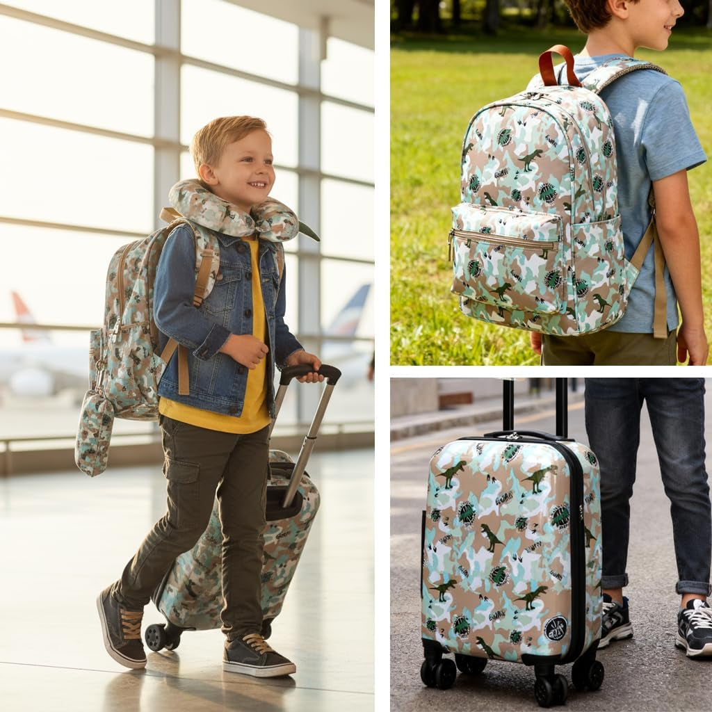 Children's 6-Piece Luggage Set, 16-Inch Hardside Suitcase with Spinner Wheels, Airline Approved Carry-On for Boys and Girls