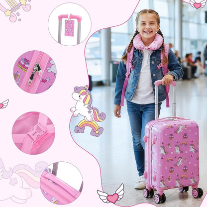 Children's 6-Piece Luggage Set - 16-Inch Hardside Suitcase with Spinner Wheels, Airline Approved Carry-On Travel Rolling Luggage for Boys and Girls
