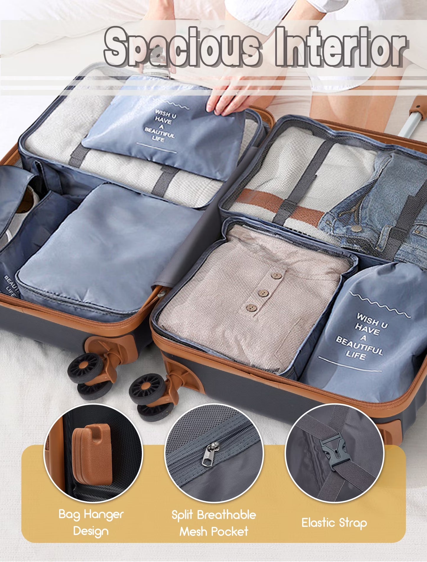 5-Piece Luggage Set ABS Hardshell Suitcase with TSA Lock（20"Carry-On and 24" Travel Suitcase、28"Checked Luggage)-Black