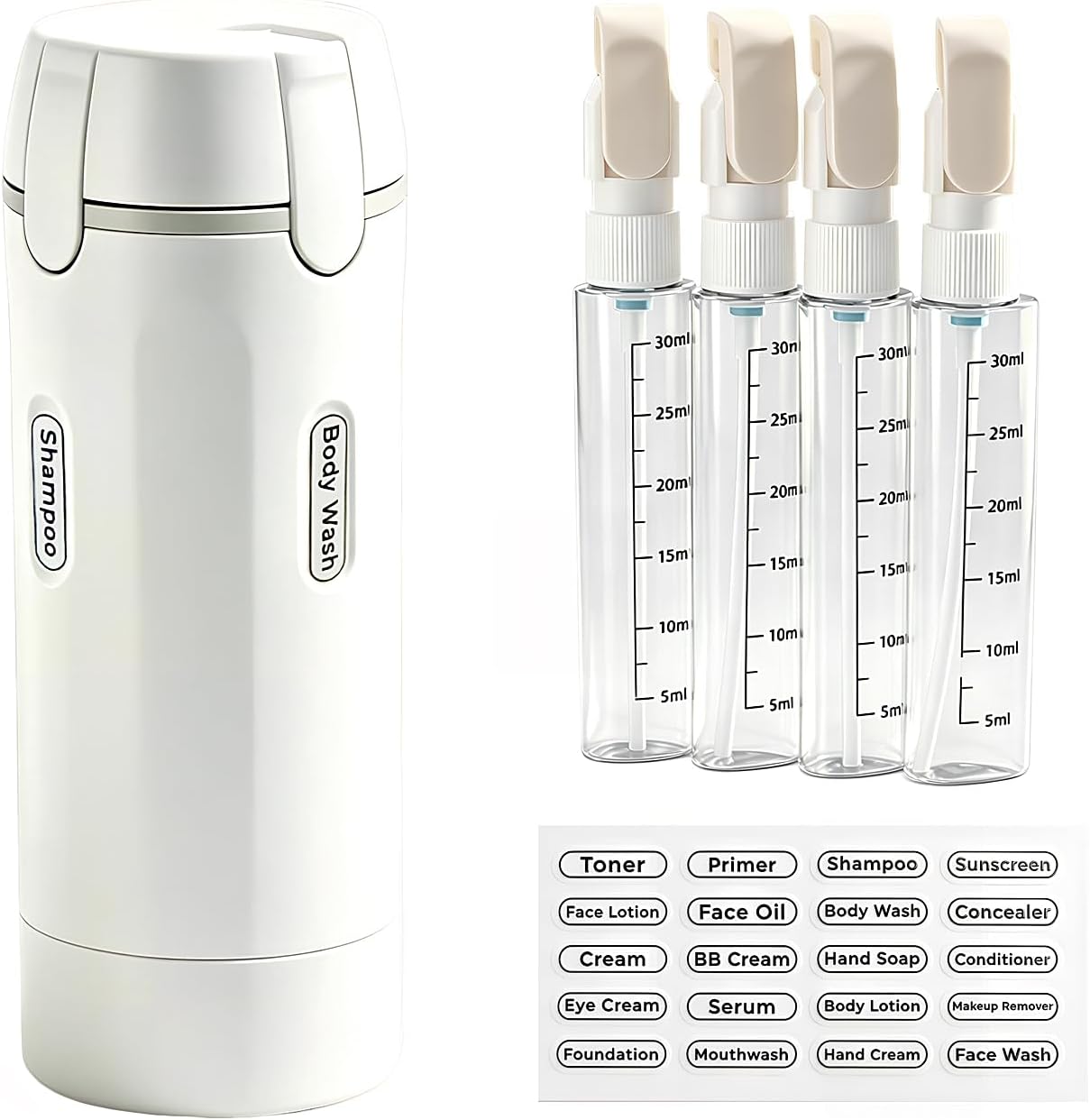 4 in 1 Travel Dispenser 4Pcs Travel Bottles Leak Proof Leakproof Travel Container for Lotion, Shampoo Conditioner Lotion 30ML