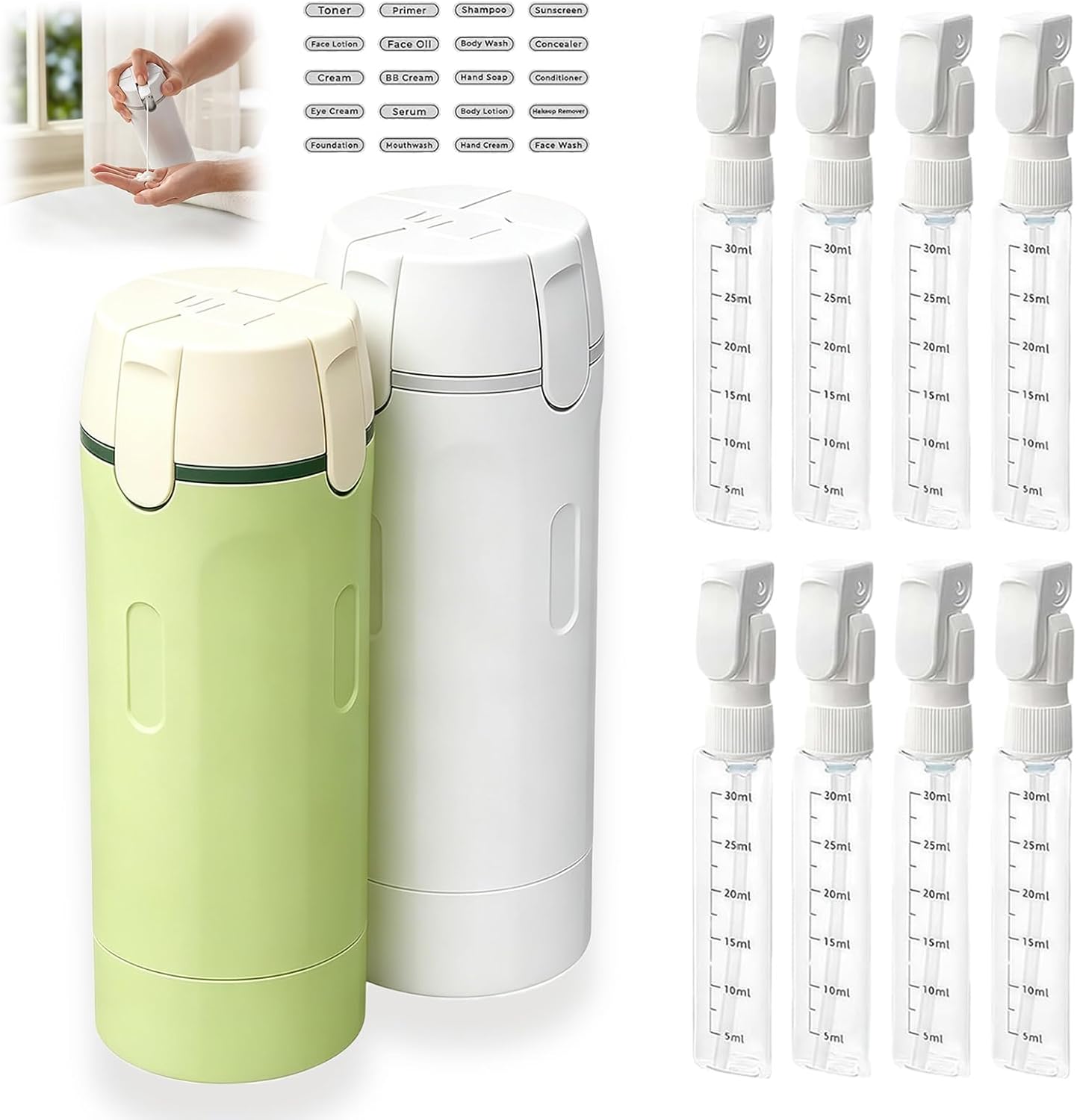 4 in 1 Travel Dispenser 4Pcs Travel Bottles Leak Proof Leakproof Travel Container for Lotion, Shampoo Conditioner Lotion 30ML