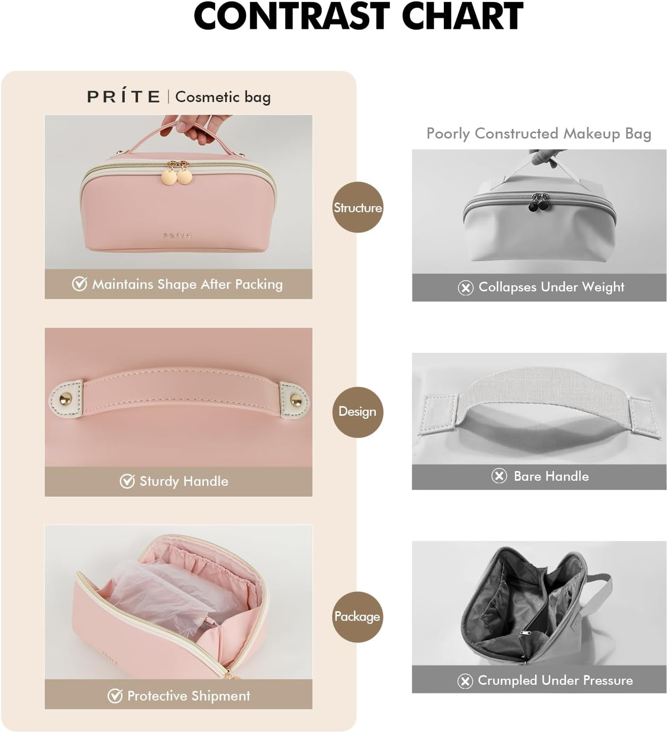 Makeup Bag for Women Travel Waterproof Vegan Leather Cosmetic Bag Open Flat Toiletry Bag with Clear Divider and Handle (Pink, Medium)