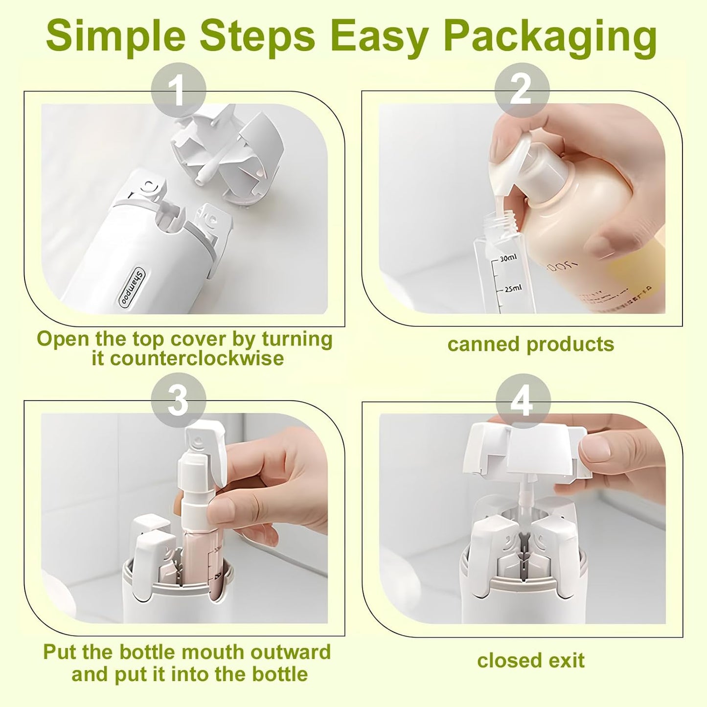4 in 1 Travel Dispenser 4Pcs Travel Bottles Leak Proof Leakproof Travel Container for Lotion, Shampoo Conditioner Lotion 30ML