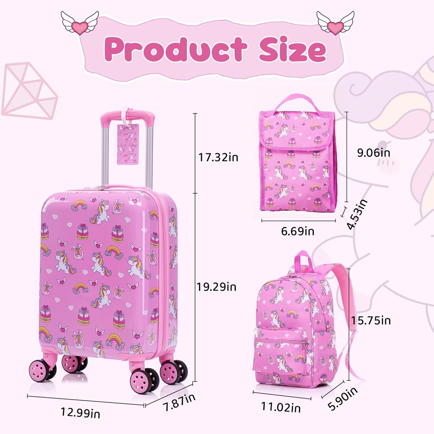 Children's 6-Piece Luggage Set - 16-Inch Hardside Suitcase with Spinner Wheels, Airline Approved Carry-On Travel Rolling Luggage for Boys and Girls