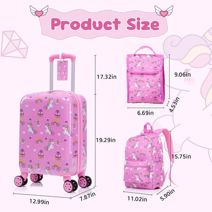 Children's 6-Piece Luggage Set - 16-Inch Hardside Suitcase with Spinner Wheels, Airline Approved Carry-On Travel Rolling Luggage for Boys and Girls