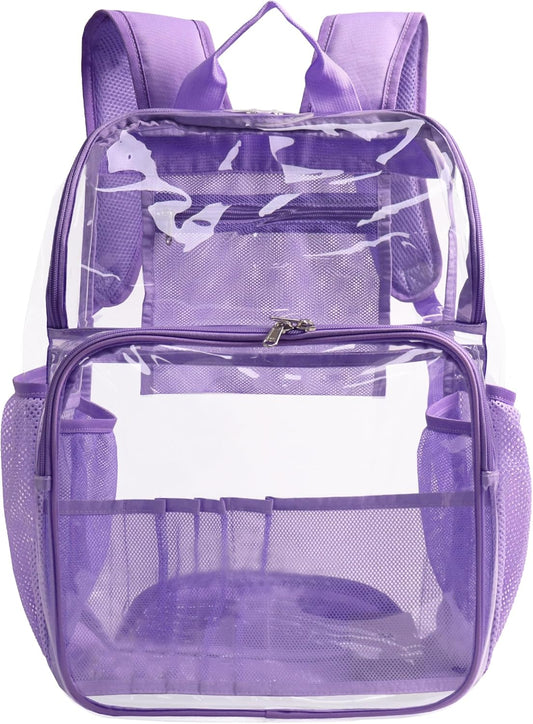 Clear Backpack,See through Backpack School Approved Heavy Duty Clear Backpack Transparent Bookbag for College Work Travel Security,Light Purple
