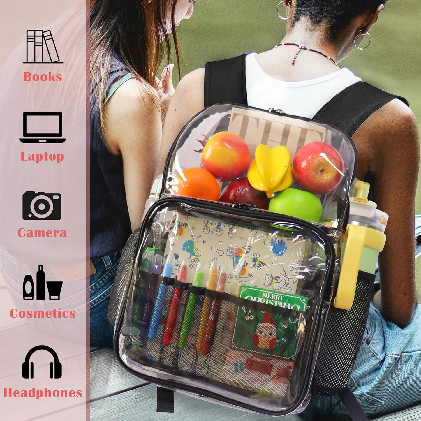 Clear Backpack,See through Backpack School Approved Heavy Duty Clear Backpack Transparent Bookbag for College Work Travel Security,Light Purple