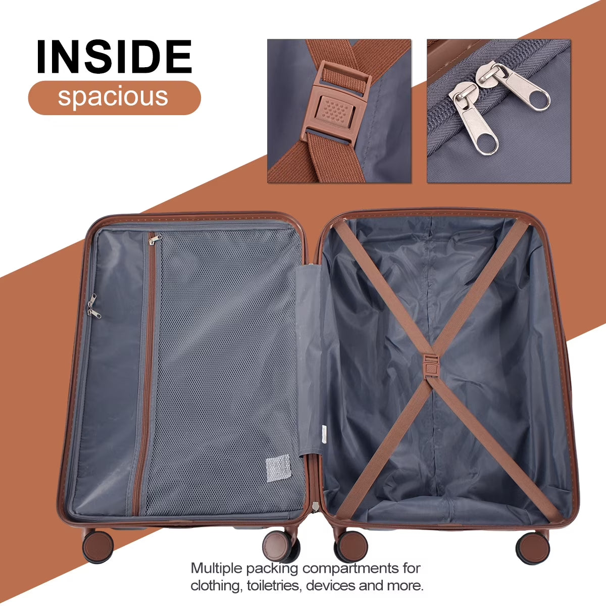 Luggage Set 6 Piece Hardside Suitcase TSA Lock Spinner Wheels 6 Pcs Hardshell Luggage with Duffel Bag.(White)