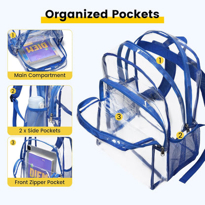 Clear Backpack Heavy Duty - Clear Backpacks for School Transparent Bookbag for Girls Boys Large See through Bag for Work, College, Concert - Blue