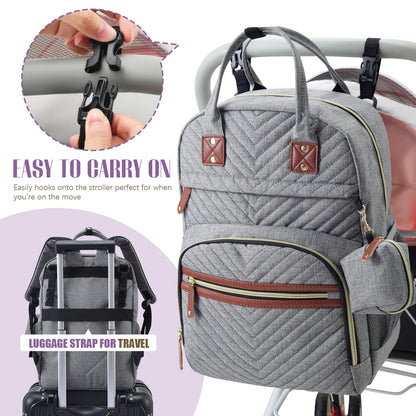 Diaper Bag Backpack, Baby Essentials Travel Tote Bag, Multi Function Waterproof Backpacks, Travel Essentials with Stroller Straps & Pacifier Case - Grey