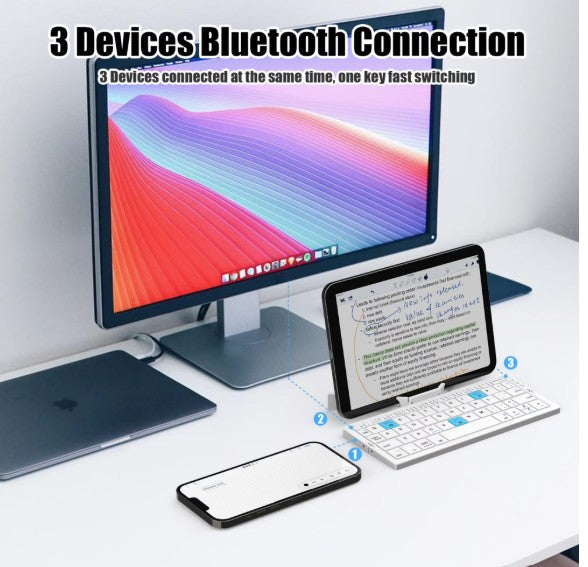 Foldable Bluetooth Keyboard with Magnetic Stand,Mini Keyboard for Tablet,Phones(White)