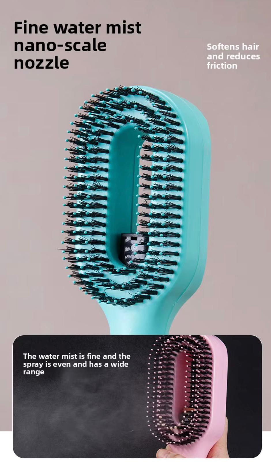 2-in-1 Spray Detangling Hair Comb – Fast Styling & Conditioning Mist Brush