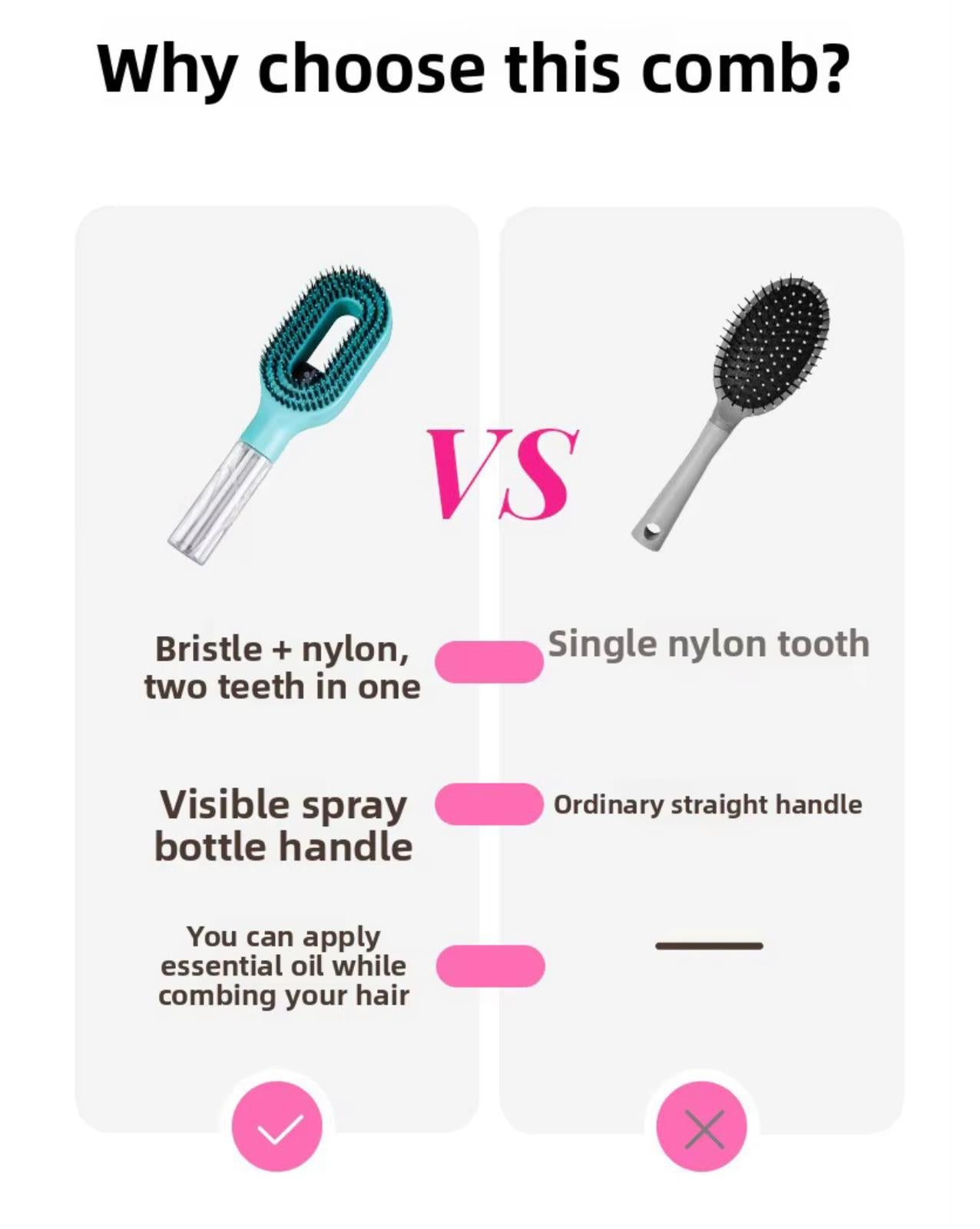 2-in-1 Spray Detangling Hair Comb – Fast Styling & Conditioning Mist Brush