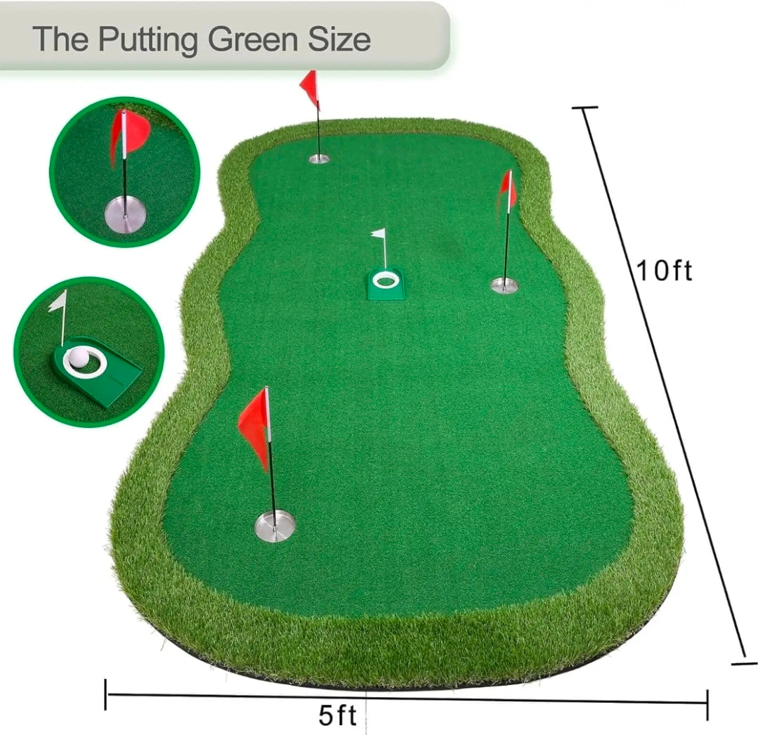 5ft x 10ft Golf Putting Green Mat with Training Accessories (Luxury Indoor Putting Green)