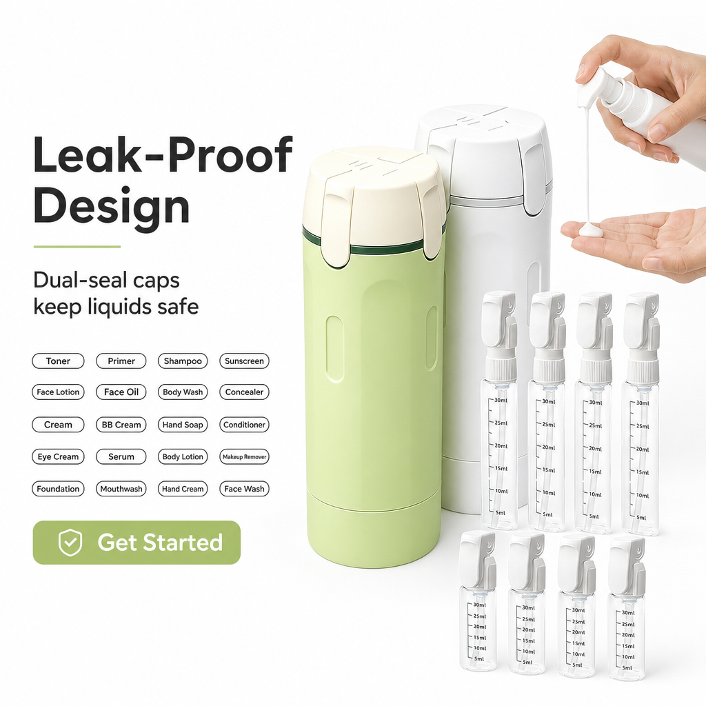 4 in 1 Travel Dispenser 4Pcs Travel Bottles Leak Proof Leakproof Travel Container for Lotion, Shampoo Conditioner Lotion 30ML