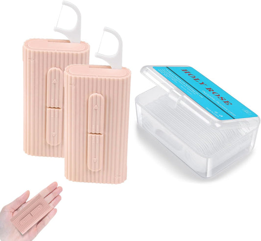 Portable Dental Floss Dispenser 2 Box, Portable Floss Picks Case with Adult Floss Sticks 80 Count,Flossers Toothpicks Boxs Perfect for Home,Travel Cleaning Teeth Oral Care Best Tool(Pink)