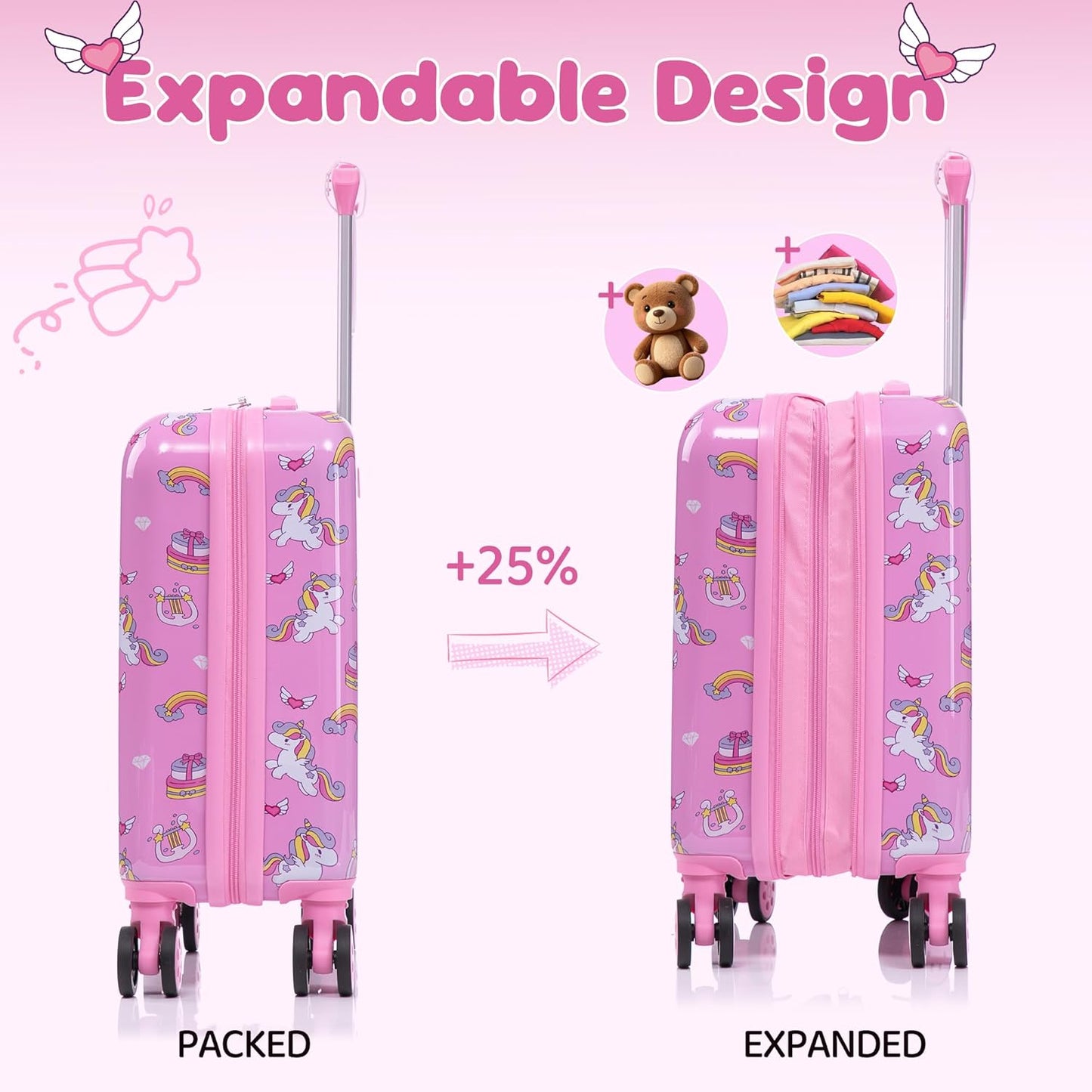 Children's 6-Piece Luggage Set - 16-Inch Hardside Suitcase with Spinner Wheels, Airline Approved Carry-On Travel Rolling Luggage for Boys and Girls