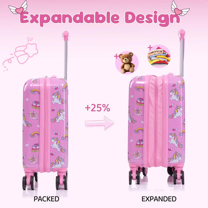 Children's 6-Piece Luggage Set - 16-Inch Hardside Suitcase with Spinner Wheels, Airline Approved Carry-On Travel Rolling Luggage for Boys and Girls