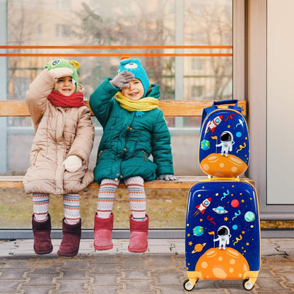 Kids Luggage, 12" Toddler Backpack & 18" Travel Suitcase with Wheels, Lightweight Toddler Suitcase, Durable ABS Hardshell, 2Pcs Carry on Luggage Set for Boys Girls, Blue Astronaut