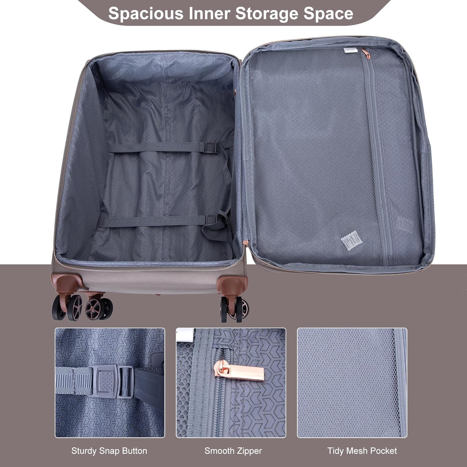 Softside 3 Piece Luggage Sets, 4 Piece Expandable Soft Sided Suitcase with Spinner Wheels, Lightweight Travel Set with Underseat Duffel Bag (16/20/24/28)
