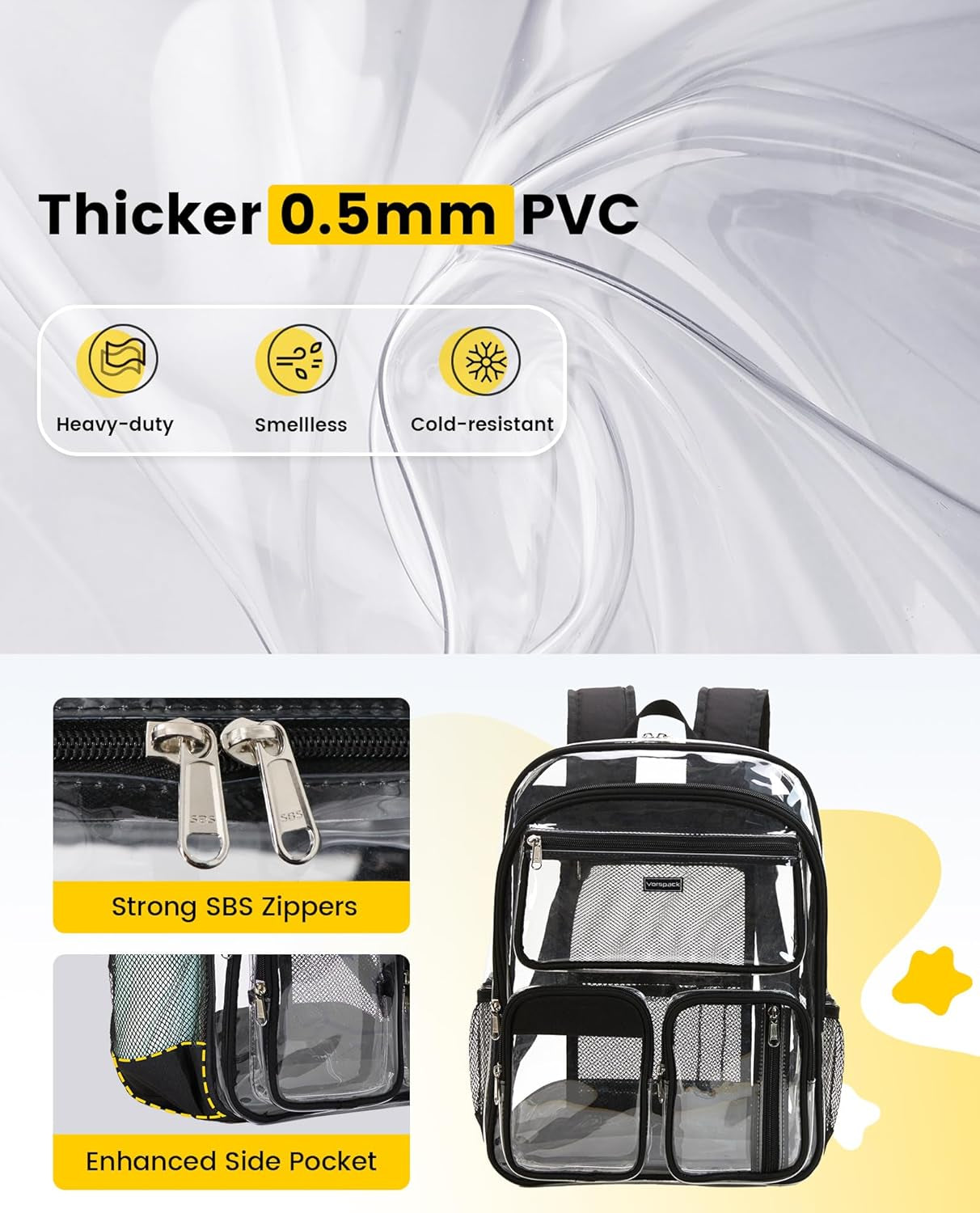 Clear Backpack for School - Heavy Duty Transparent Bookbag for Girls Boys Large See through Backpacks for Teens, Work, Travel, Festival - Black