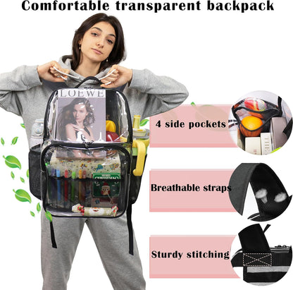 Clear Backpack,See through Backpack School Approved Heavy Duty Clear Backpack Transparent Bookbag for College Work Travel Security,Light Purple
