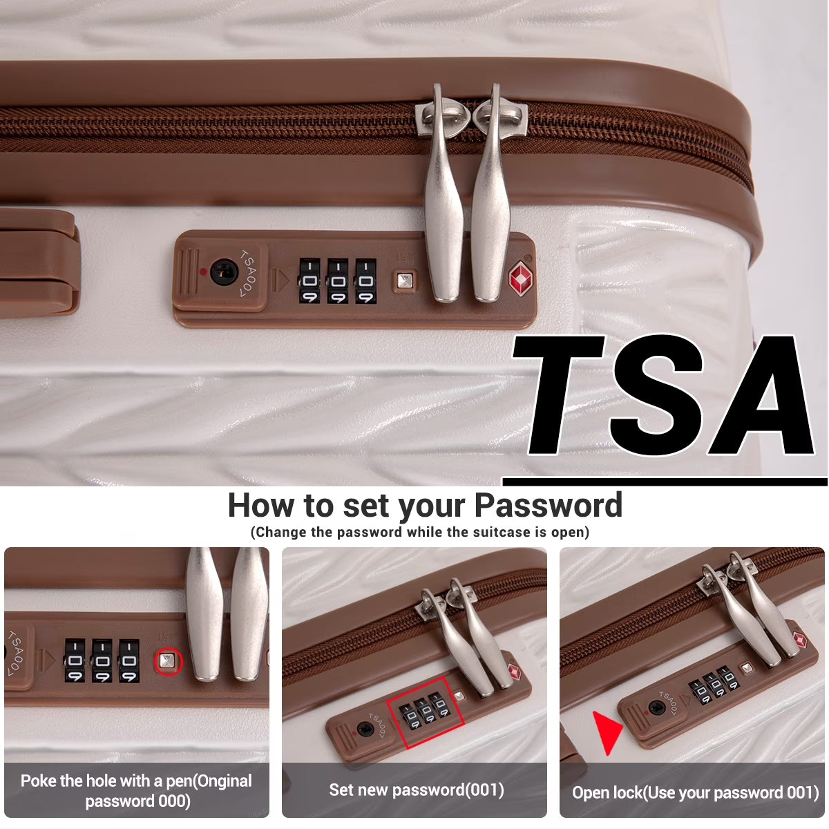 Luggage Set 6 Piece Hardside Suitcase TSA Lock Spinner Wheels 6 Pcs Hardshell Luggage with Duffel Bag.(White)