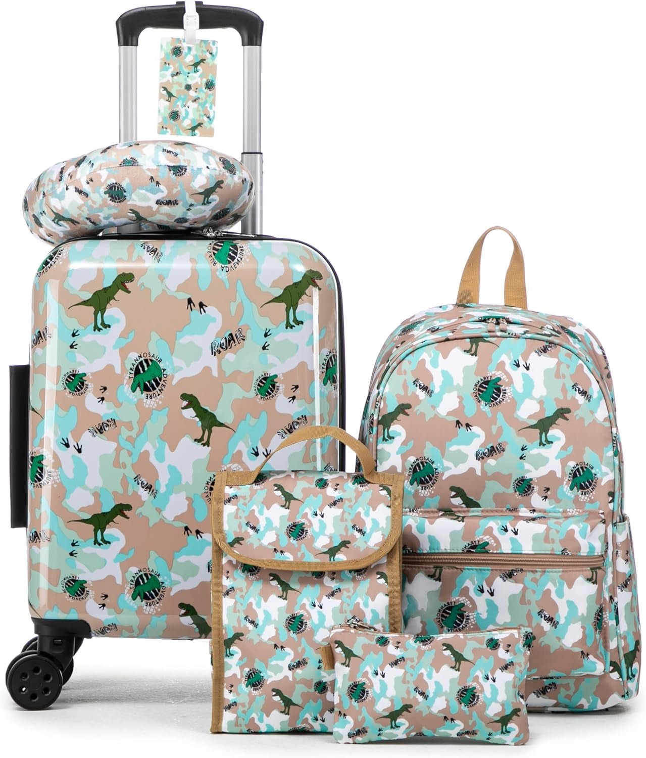 Children's 6-Piece Luggage Set, 16-Inch Hardside Suitcase with Spinner Wheels, Airline Approved Carry-On for Boys and Girls