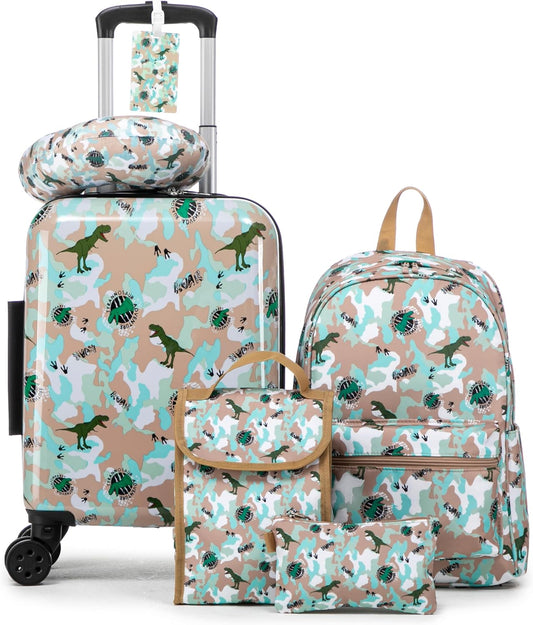 Children's 6-Piece Luggage Set, 16-Inch Hardside Suitcase with Spinner Wheels, Airline Approved Carry-On for Boys and Girls