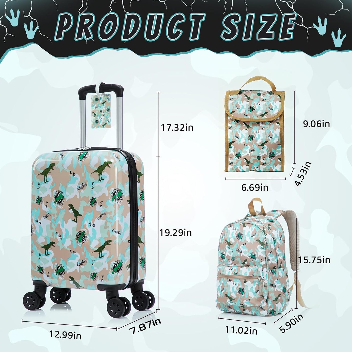 Children's 6-Piece Luggage Set, 16-Inch Hardside Suitcase with Spinner Wheels, Airline Approved Carry-On for Boys and Girls