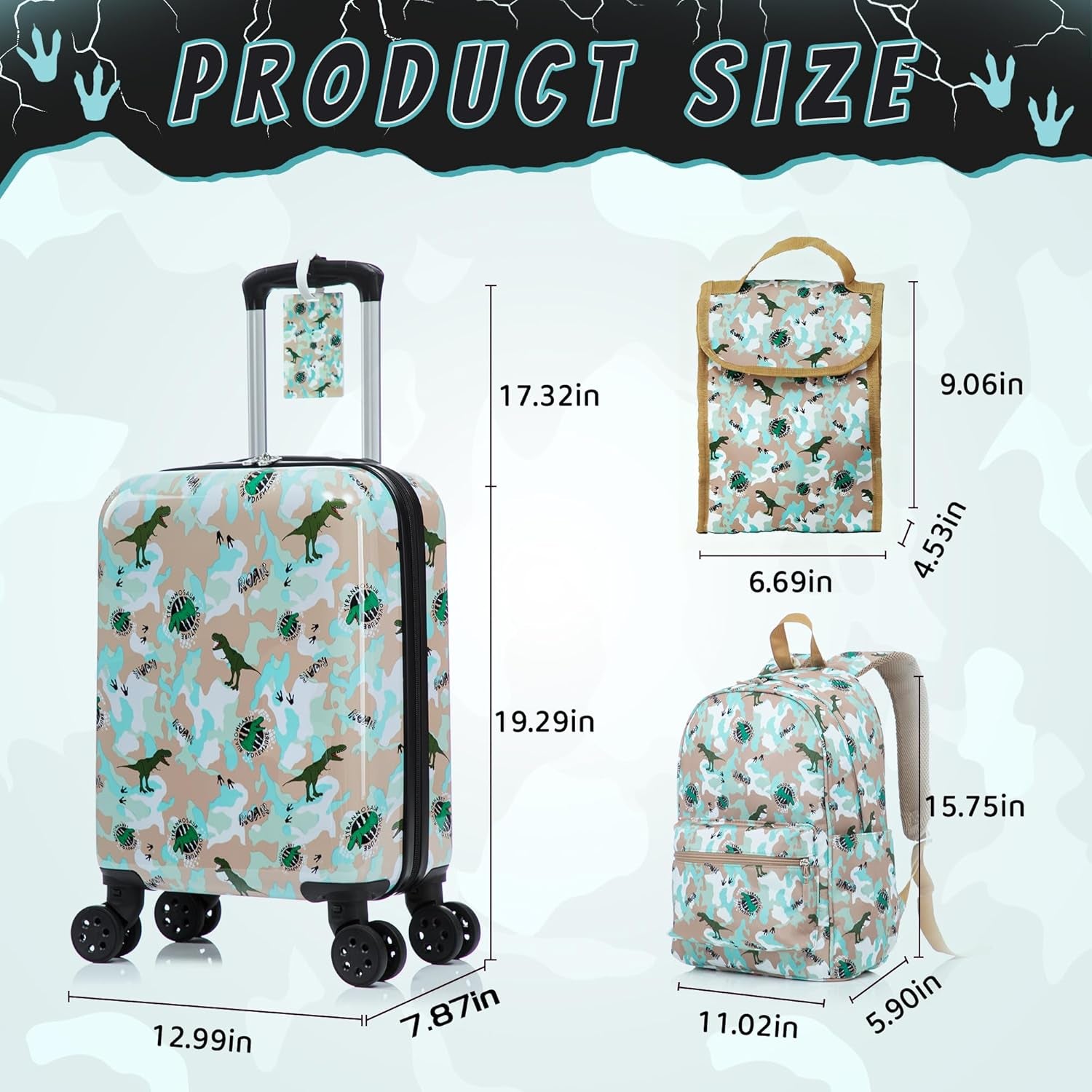 Children's 6-Piece Luggage Set, 16-Inch Hardside Suitcase with Spinner Wheels, Airline Approved Carry-On for Boys and Girls