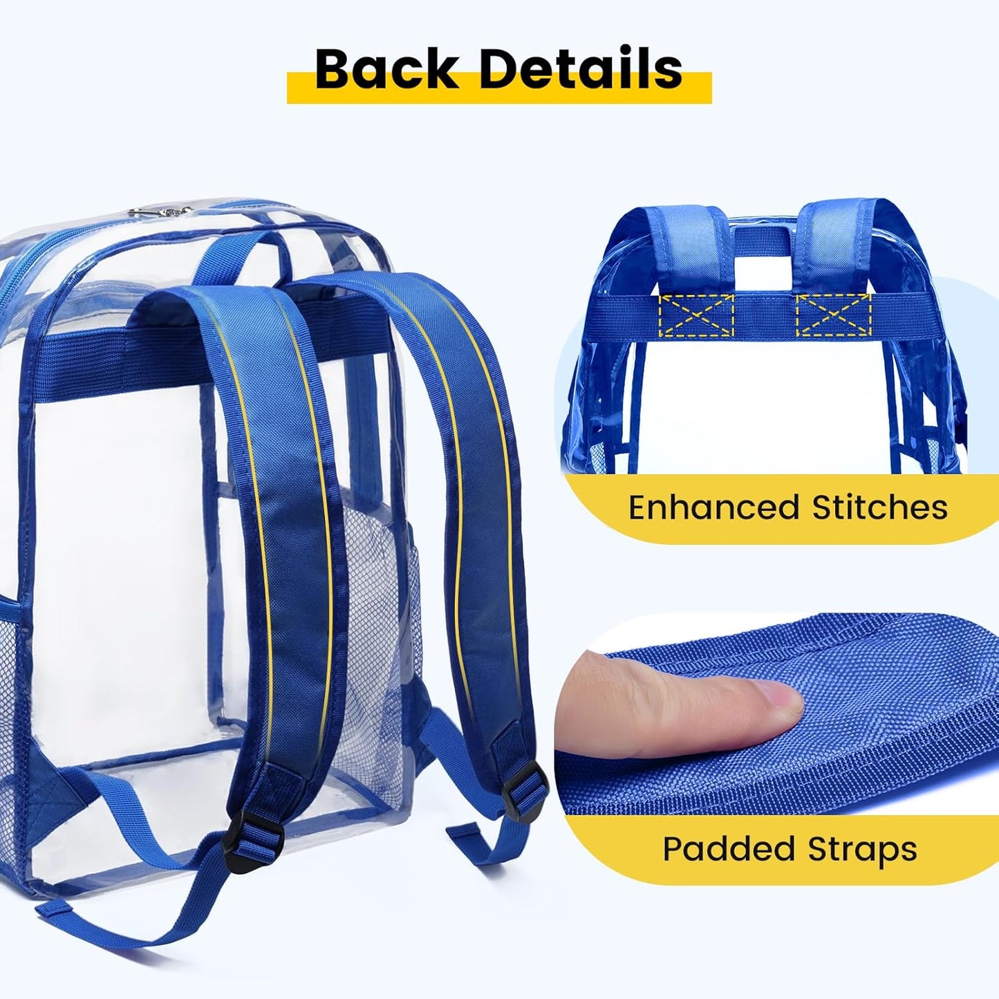 Clear Backpack Heavy Duty - Clear Backpacks for School Transparent Bookbag for Girls Boys Large See through Bag for Work, College, Concert - Blue