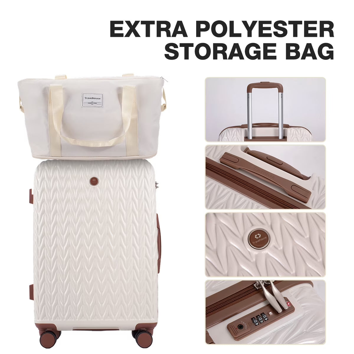 Luggage Set 6 Piece Hardside Suitcase TSA Lock Spinner Wheels 6 Pcs Hardshell Luggage with Duffel Bag.(White)