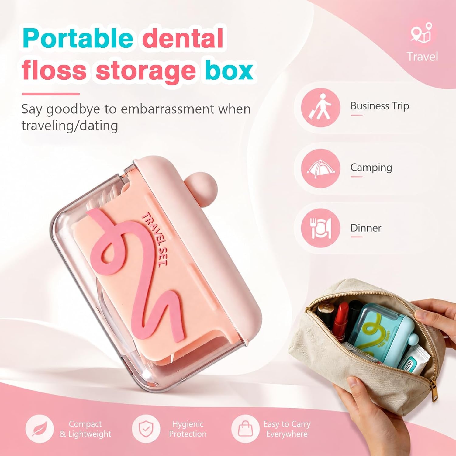 2026 Travel Floss Pick Dispenser Count Automatic Press Pop-Up Holder Sized Organizer Portable and Refillable for Home Dining Restaurant with 10 Picks (Pink（1Pc）)