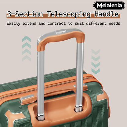 7-Piece Hard Shell Luggage Set with Spinner Wheels and TSA Lock, Lightweight Travel Duffel Bag for Men and Women, Green and Brown