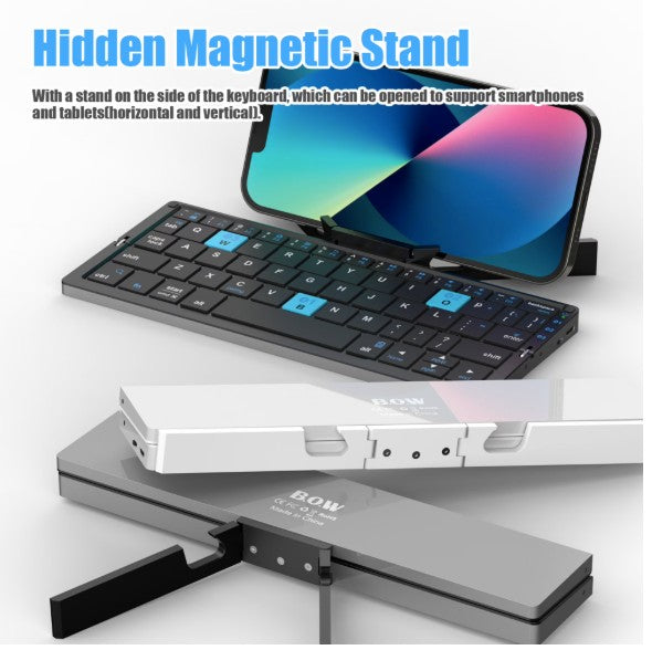 Foldable Bluetooth Keyboard with Magnetic Stand,Mini Keyboard for Tablet,Phones(White)