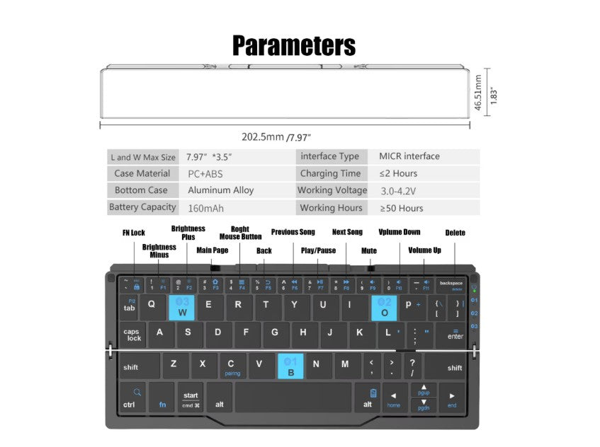 Foldable Bluetooth Keyboard with Magnetic Stand,Mini Keyboard for Tablet,Phones(White)